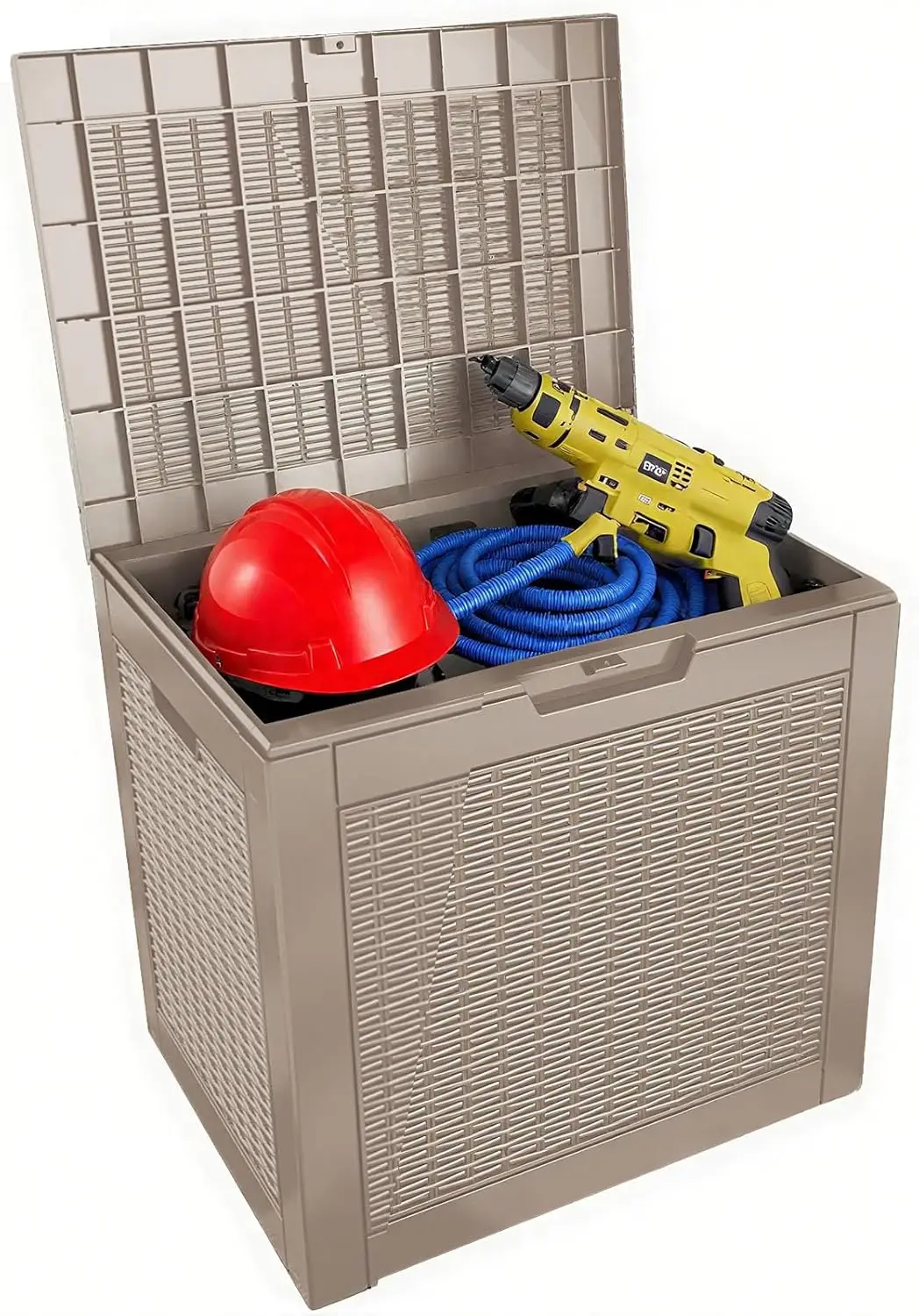 

31 Gallon Outdoor Storage Box - Waterproof Resin Rattan Deck Box for Indoor & Outdoor Use - Lockable Outside Storage Bin for