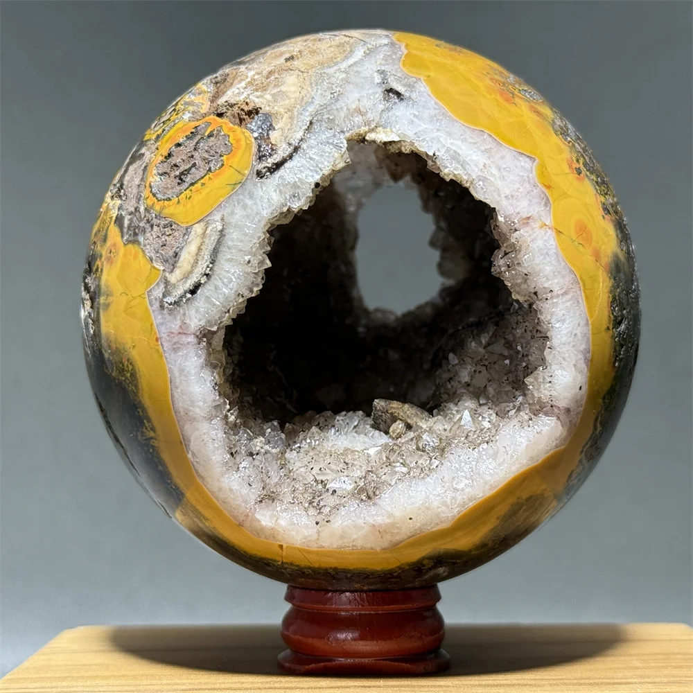 Natural Warring States Red Mineral Crystal Cluster Ball Home Feng Shui Lucky Ornament Reiki Healing Gem+Base