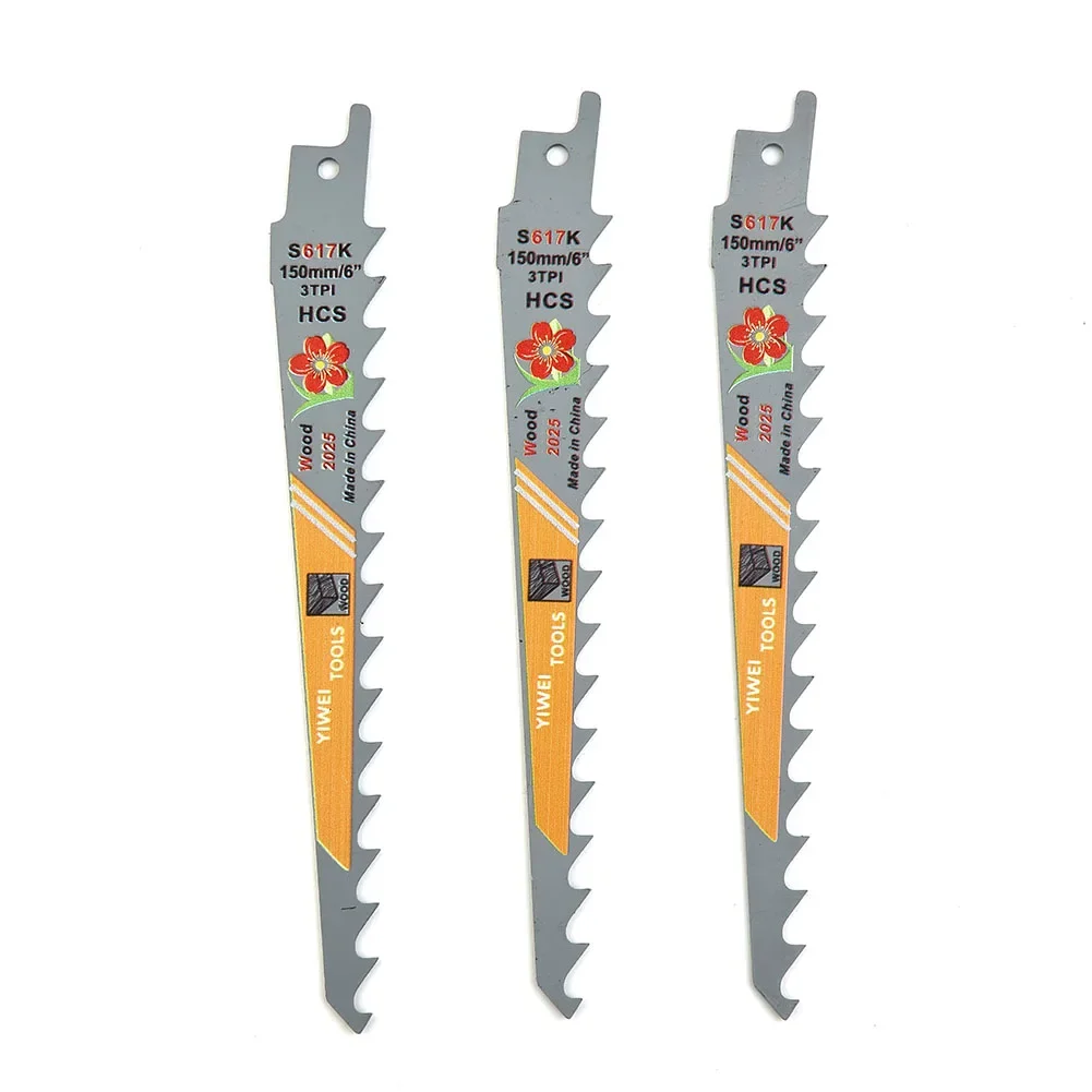 3pcs 150mm HCS Reciprocating Saw Blades For Cutting Coarse Free Nails 20-100mm Pruning Green Wood Curved Plunge Cuts