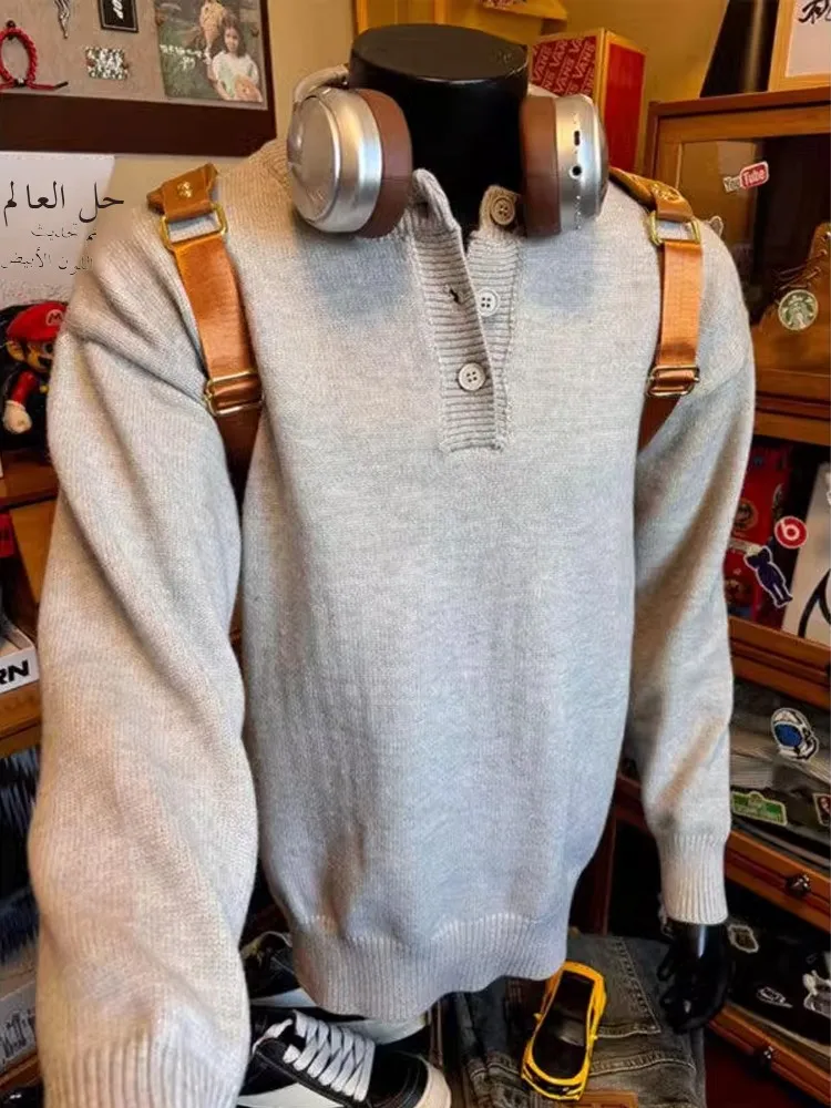 

American Retro Men's Knitwear Henry Collar Sweater Lazy Sle Base irt Inner Wear Winter Thiened Long Sve round Ne S...