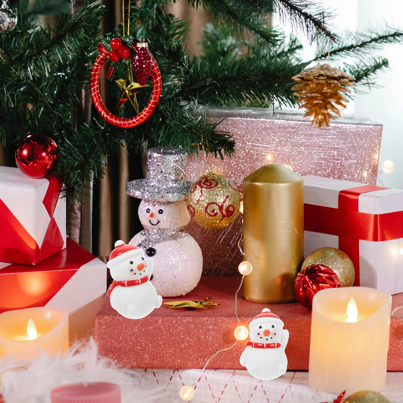

6pcs Snow Scene Decorations Christmas Mini Figurines Resin Crafts Miniature Snowman Holiday Room Decor Party Favors Xmas Micro
