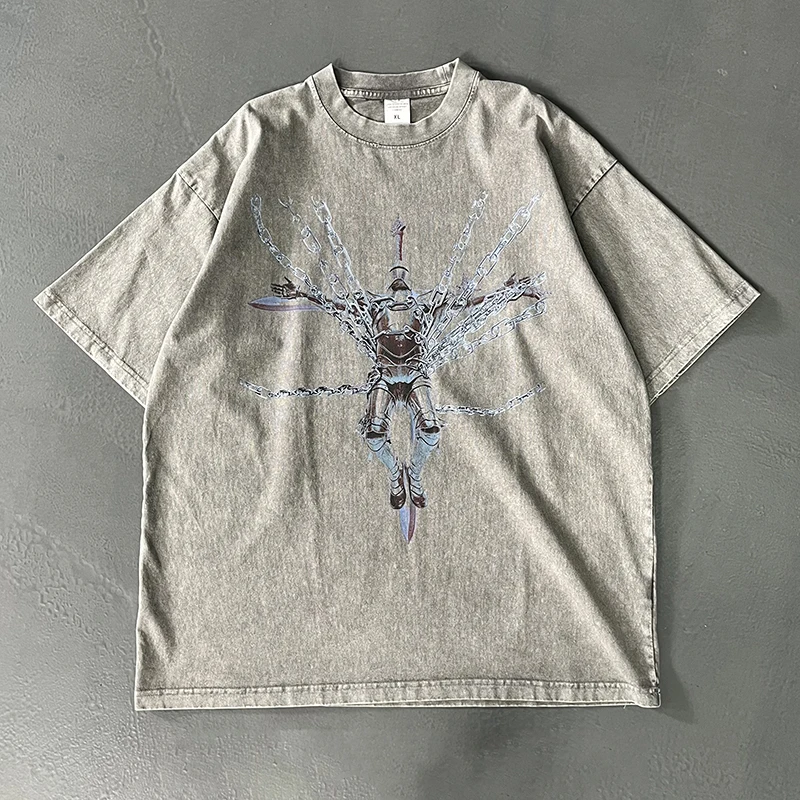 

Artiemaster American Street Chain Soldier Print ort Sve Футболка мужская свободная футболка оверсайз молодежная летняя одежда Faion