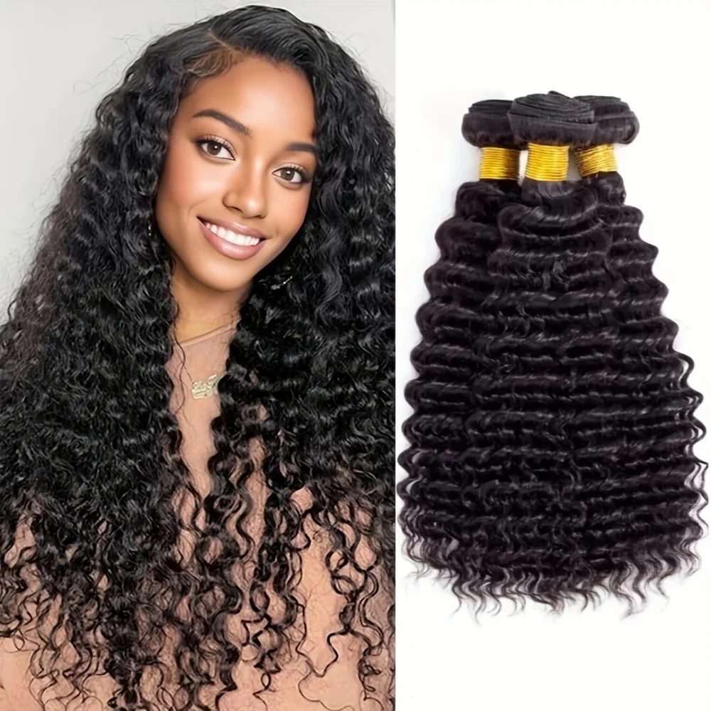 

Пучки человеческих волос с глубокими волнами20 22 24 26 дюймов Человеческие волосы Влажные и волнистые пучки Двойной уток Глубокое вьющееся плетение 4 пучка Натуральный черный