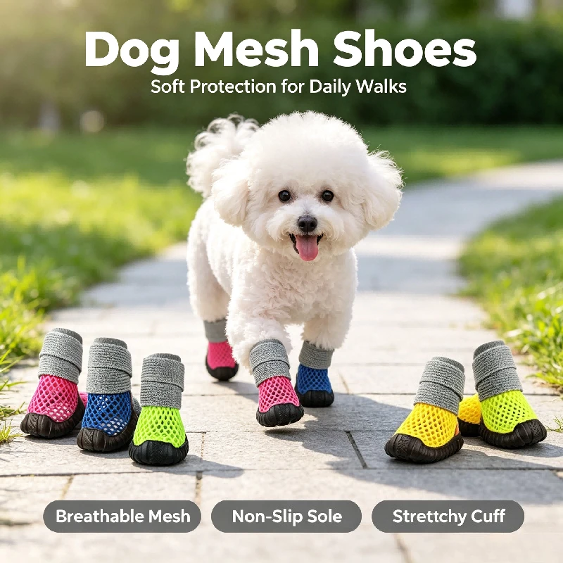 Adjustable Mesh Pet Dog Shoes Breathable Non Slip Soft Paw Boots Wear Resistant Anti-fall Puppy Footwear for Outdoor Walking