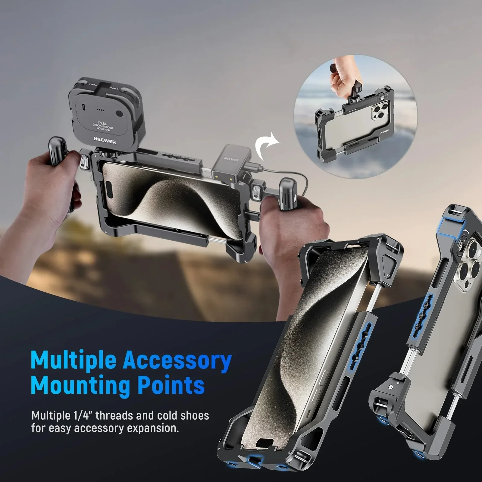 NEW Universal Smartphone Video Rig with Handles 67mm Filter Adapter Phone Cage for iPhone 14 13 15 Pro Max S23 Ultra