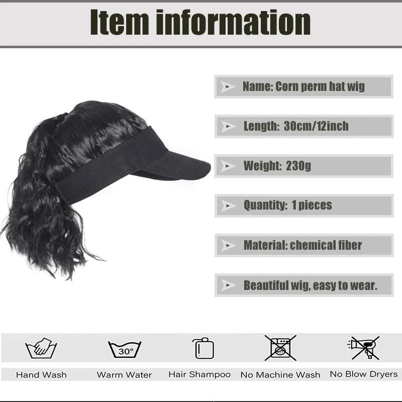 Women's High Temperature Fiber Synthetic Curly Wave Ponytail Wig with Adjustable Buckle Net Baseball Cap - Summer Sporty