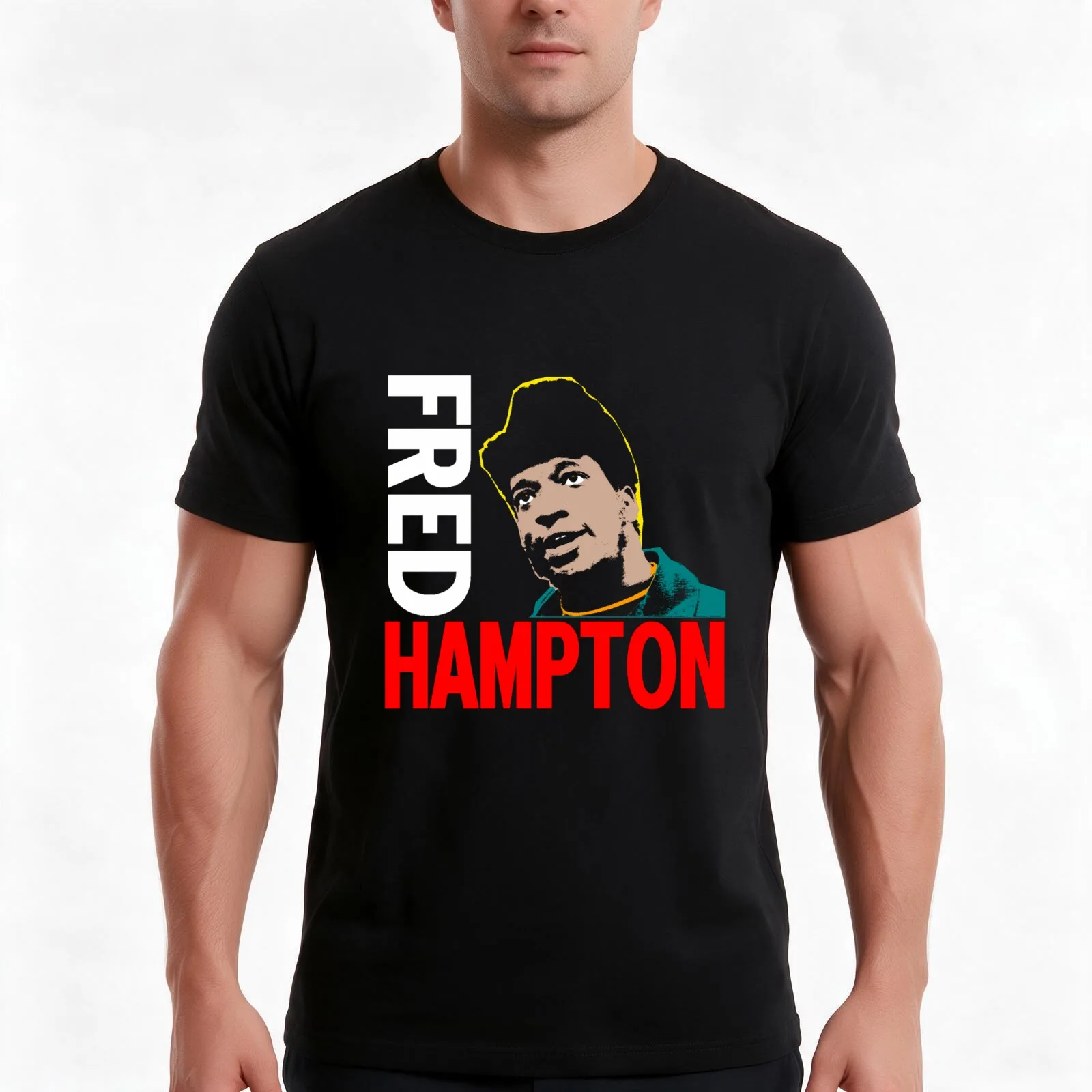 FRED HAMPTON T-Shirt, Summer Casual Cotton Tee, Oversized Streetwear Tops, Vintage Graphic Print, Loose Fit Short Sleeve