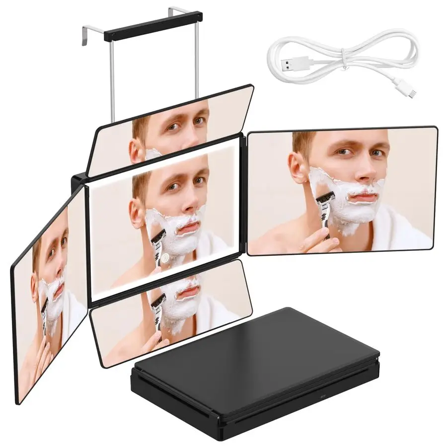 

5 Way Mirror, 360 Mirror for Self Hair Cutting and Brading Hair, Clear AntiFog HD Glass, USB Rechargeable, Portable Height Adjus