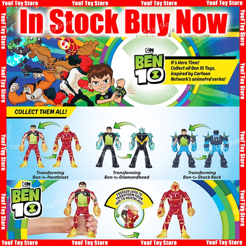 In Stock Ben10 Transforming Ben To Diamondhead Heatblast Shock Rock Anime Action Figure Model Toy Kid Christmas Birthday Gift