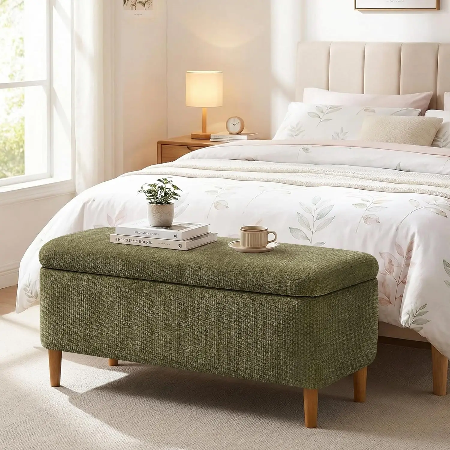 

Оттоманка с местом для хранения 39,4 дюйма, мягкая удобная скамья-оттоманка с деревянными ножками, прикроватная скамья-пуфик, на заказ