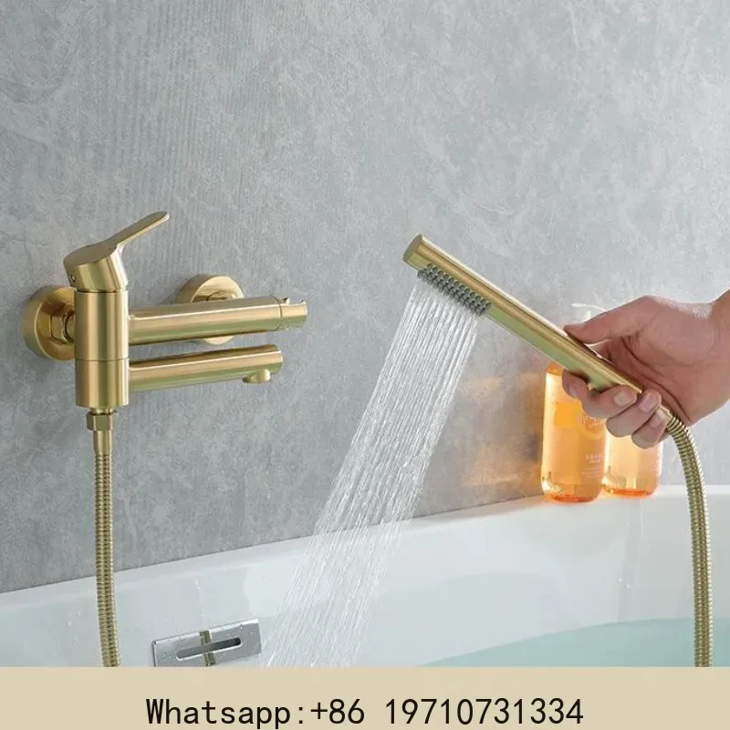 

Bathroom Shower Faucet Set Wall Mounted Brass Bathtub Set Brush Gold Black Foldable Round Shower Tap