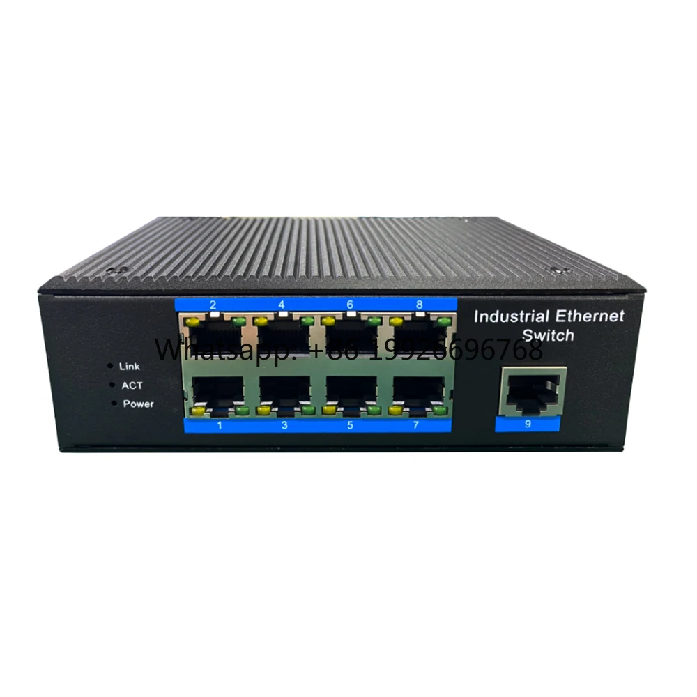 9-Port Industrial Fast Ethernet Switch No POE Port 10/100Mbit/s 8port LAN 1SFP IP40 DIN Rail