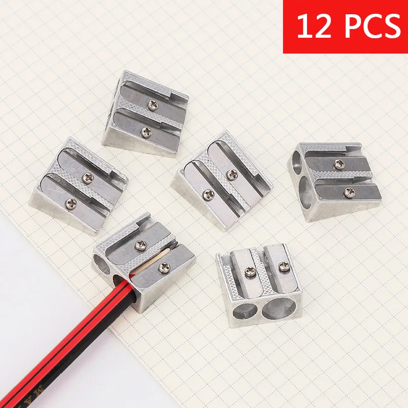 

12 PCS/Lot Aluminum Alloy Pencil Sharpener Mini Double Hole Pen Sharpener Office School Stationery Wholesale Student Supplies