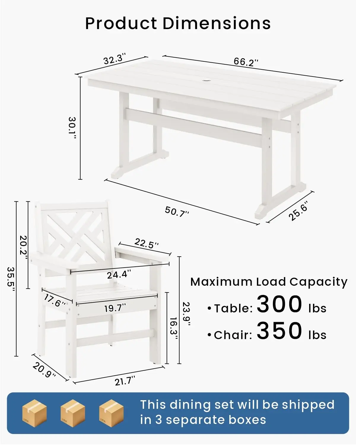 5-Piece HDPE Patio Dining Set for 4 with Umbrella Hole, All-Weather Table & Chair Set for Deck Backyard Garden, Customized