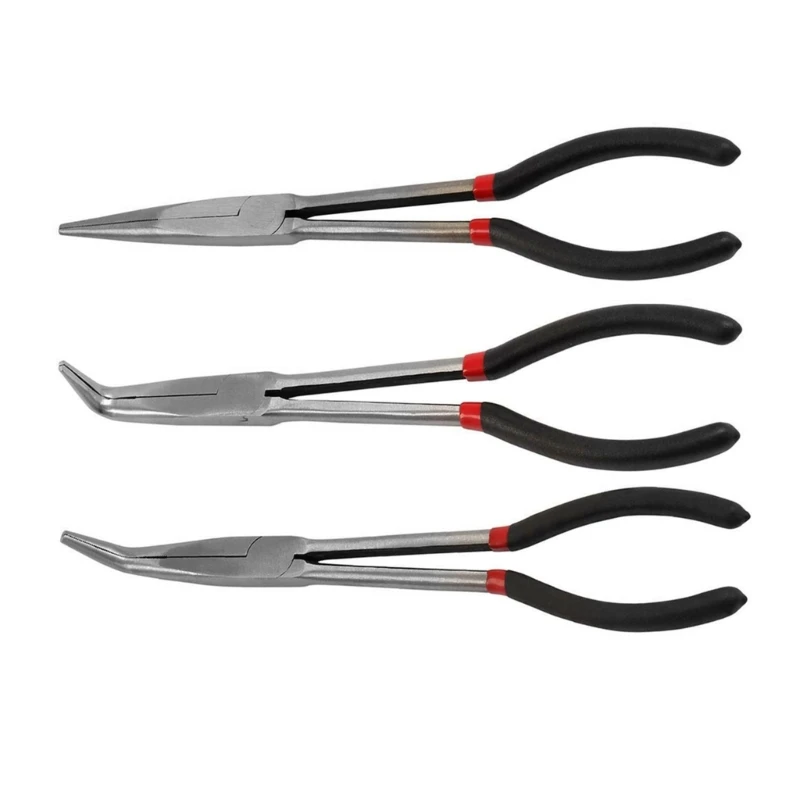 

3Pcs Long Nose Pliers Carbon Steel Non-slip Straight Plier 45/25 Degree Bent Nose Pliers for Machinist Engineer HandTool