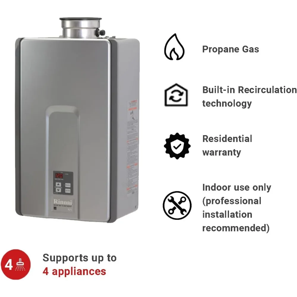 RL75IP Tankless Hot Water Heater, 7.5 GPM, Propane, Indoor Installation