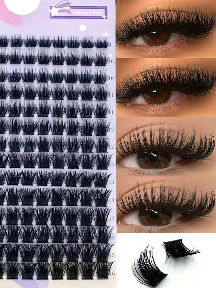 Delikatne kępki rzęs - DIY przedłużanie rzęs, mix 9-16mm, naturalny wygląd puszyste rzęsy pojedyncze, wielokrotnego użytku, kręcenie C, różne długości — 2