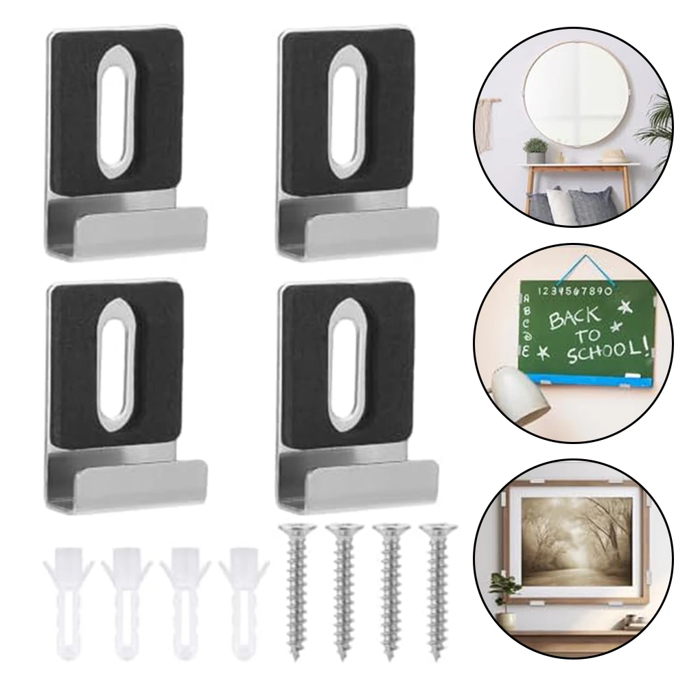 4 Sets Mirror Holder Clips With Fixing Screws Mirror Hanger Hooks Brackets For Wall Billboard Picture Paintings Display