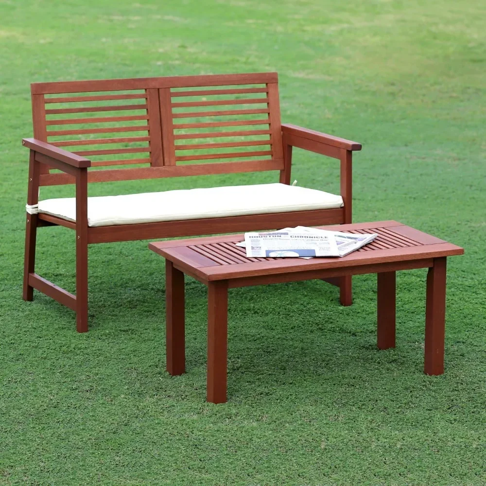Tioman Hardwood Outdoor Bench in Teak Oil, 22.2D x 42.7W x 32.1H，Natural