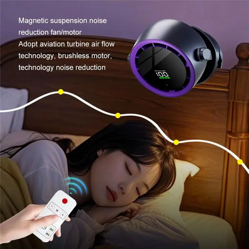 B01C-Digital Display Desktop Remote Control Fan 720° Rotation Adjustable Clip-On Fan Office High Speed Turbine Powerful Fan
