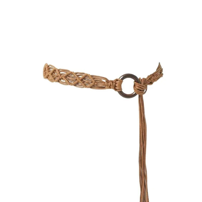 Woven Belt Ethnic Dress Jeans Ladies Belt Log Ring Accessory Belt