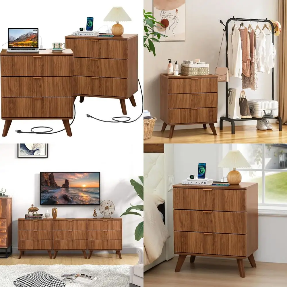 

2-Piece Modern Nightstand Set with Charging, Wide Storage Nightstand, Bedroom and Living Room Tables