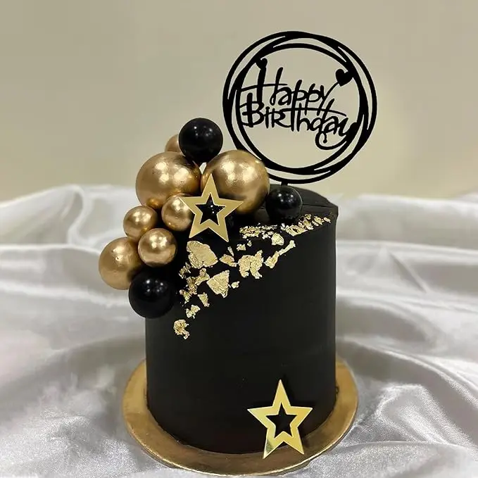 30Pcs/Set Ball Cake Toppers Black Gold Balls Happy Birthday Cake Topper Babay Shower Decor Birthday Baptism Party Cake Supplies