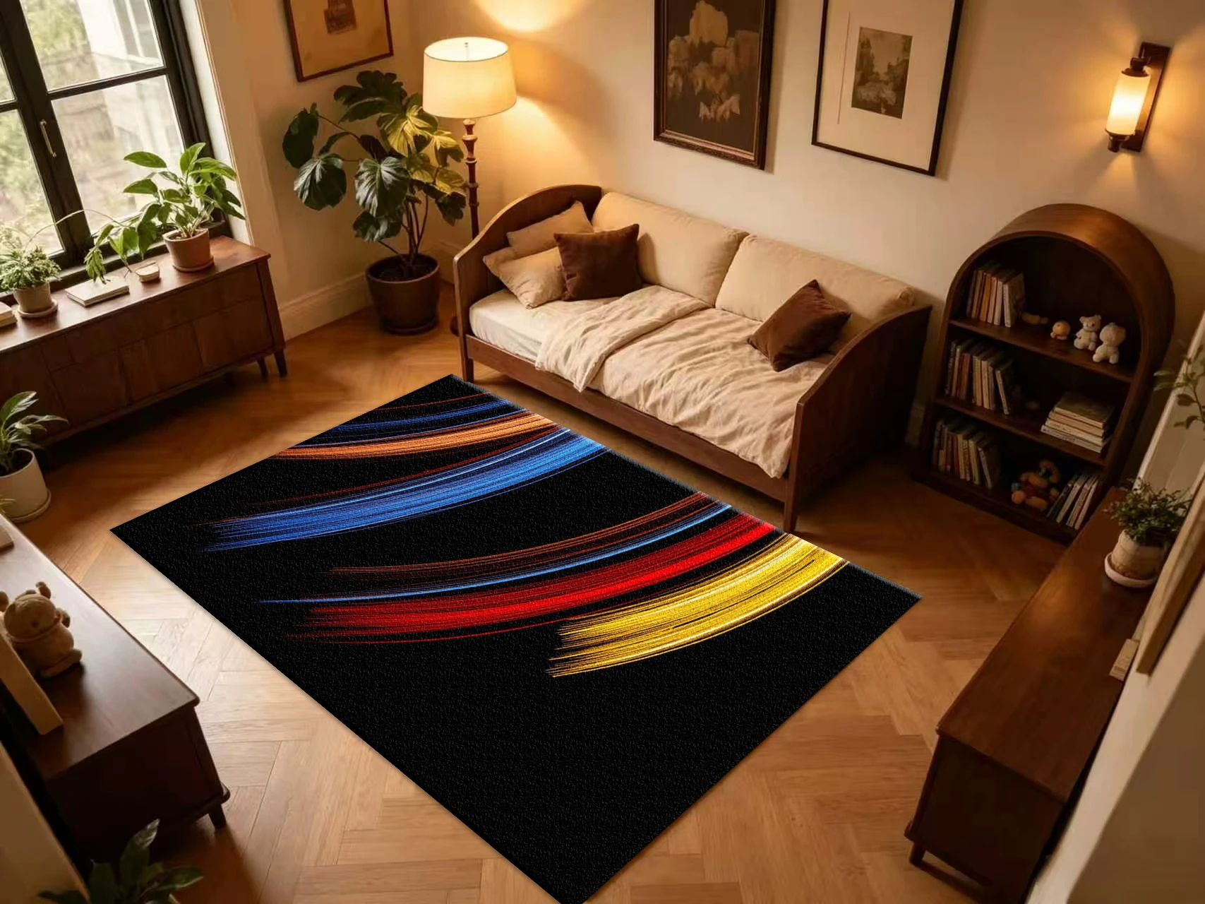 Colorful Brush Stroke Abstract Carpet Flooring, Modern Art Non-Slip Area Rug for Living Room Office Home Floor Decor