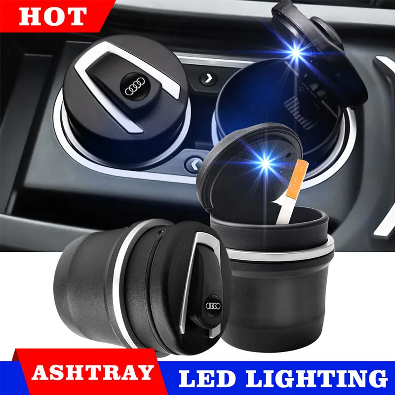 Car Cigarette Ashtray Cup LED Light Portable Detachable For Audi Q5 Q4 A4 A6 A7 A5 A3 Q3 Q2 A1 A8 TT S1 S3 Q7 SQ5 SQ7 SQ3 S4 S5