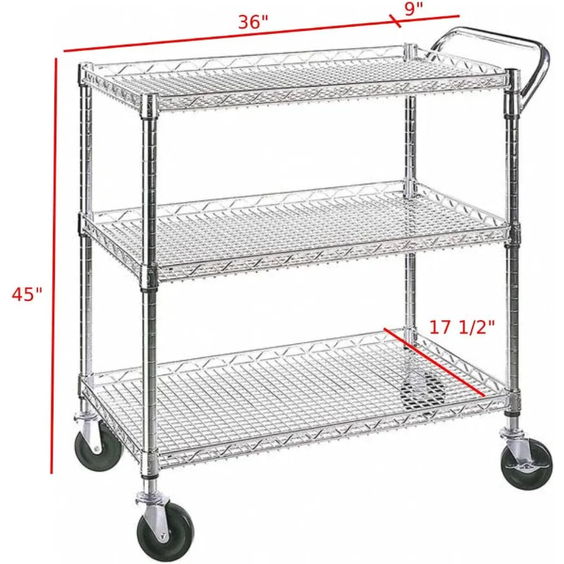 Heavy Duty Rolling Utility Kitchen Cart on Wheels Serving Cart Commercial Grade for Office School Church Kitchen Garage Hardware