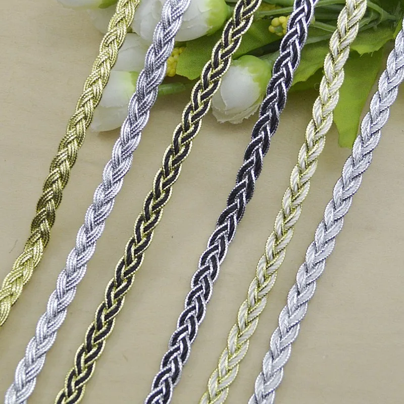 500cm/196.85in Golden Silver Black Trim Curtain handmade DIY Crafts ribbons Accessory Wedding cruve Sewing gift bag Decorations