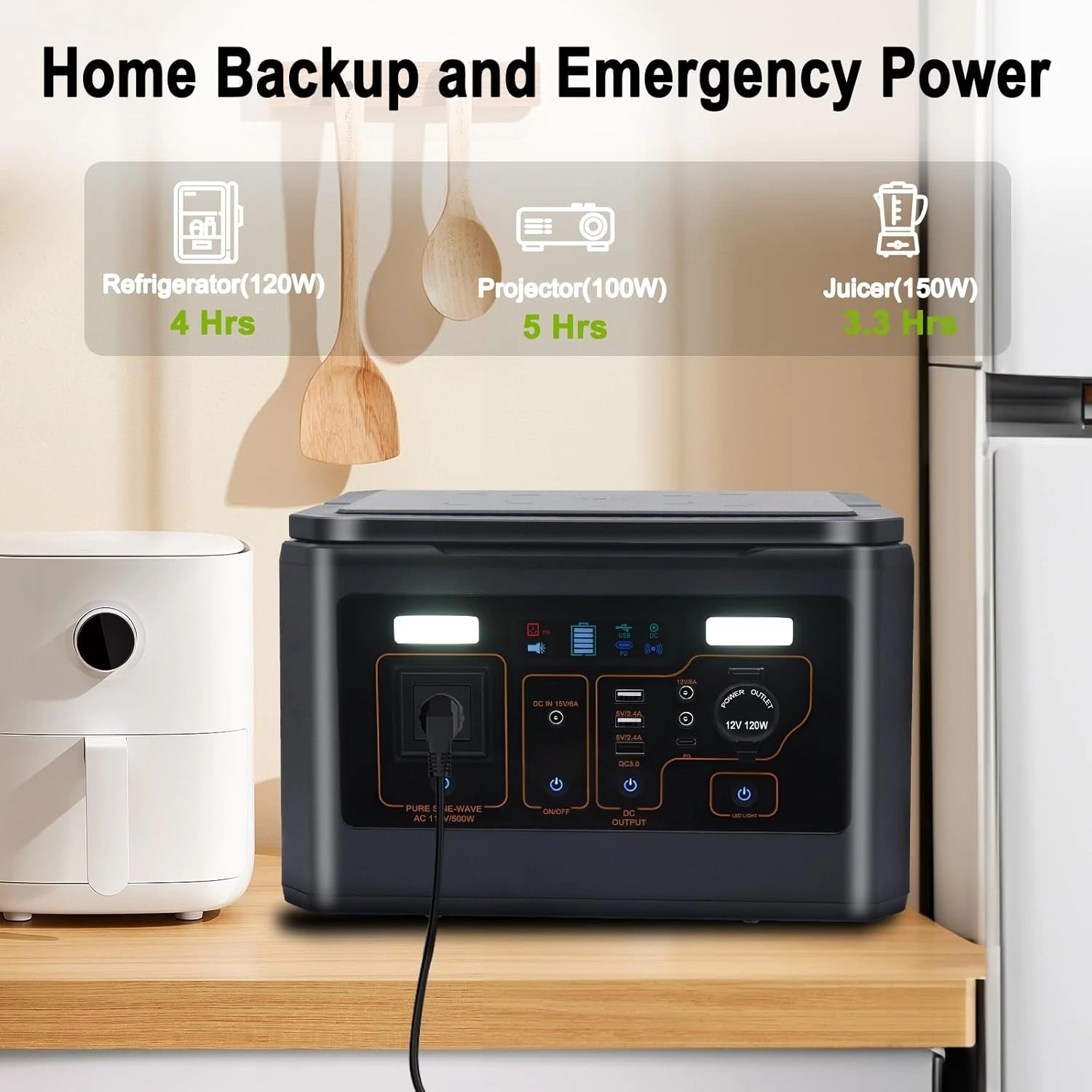 

500W Portable Solar Generator 110V AC Outlet 135000mAh 499Wh Backup Power Outdoor Camping, Custom