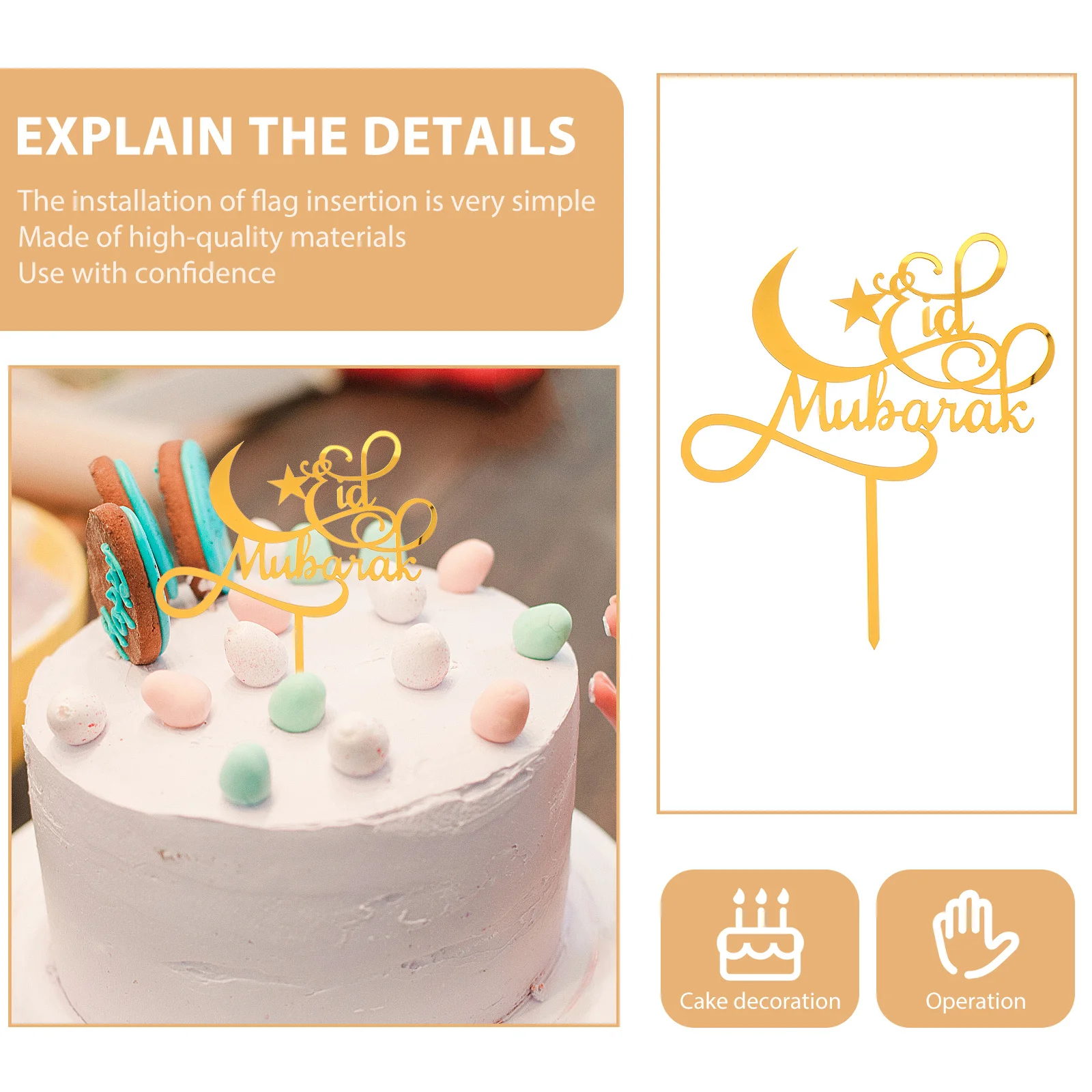 

5Pcs Acrylic Muslim Festival Cake Toppers Eid Mubarak Party Decoration Picks Dessert Cupcake Decor Muslim Festival Cake Toppers