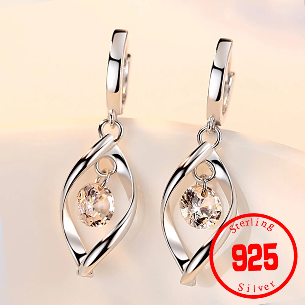 Fashion 925 Stamp Sterling Silver Dazzling CZ Crystal Circle Round Drop Earrings for Women Elegance Jewelry Mother's Day Gift