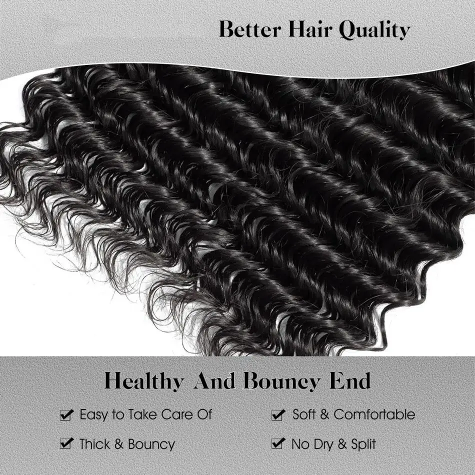 Wiggogo Curly Wigs Bundles Human Hair Deep Wave Bundles Human Hair 100% Brazilian 1/3/4 Pcs Wet and Wavy Water Wave Extensions