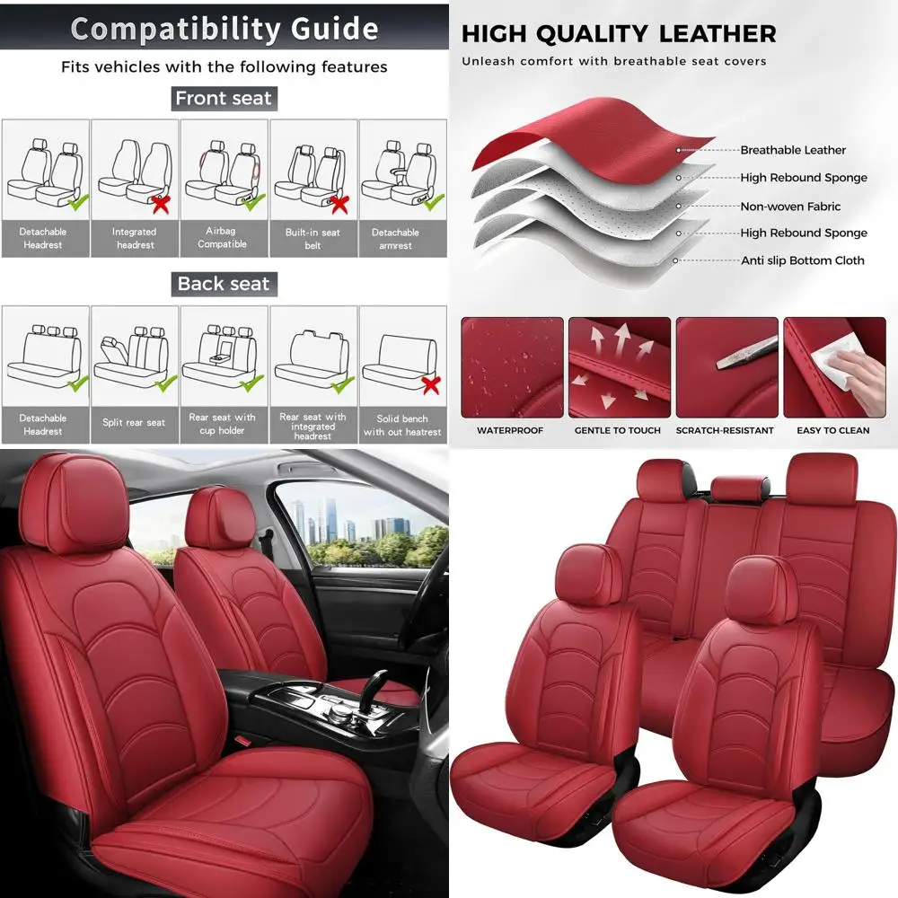 

Car Seat Covers Full Set, 5 Seats Waterproof Universal Leather Seat Cover for Cars, Front Rear Automotive Seat Covers Car Interi