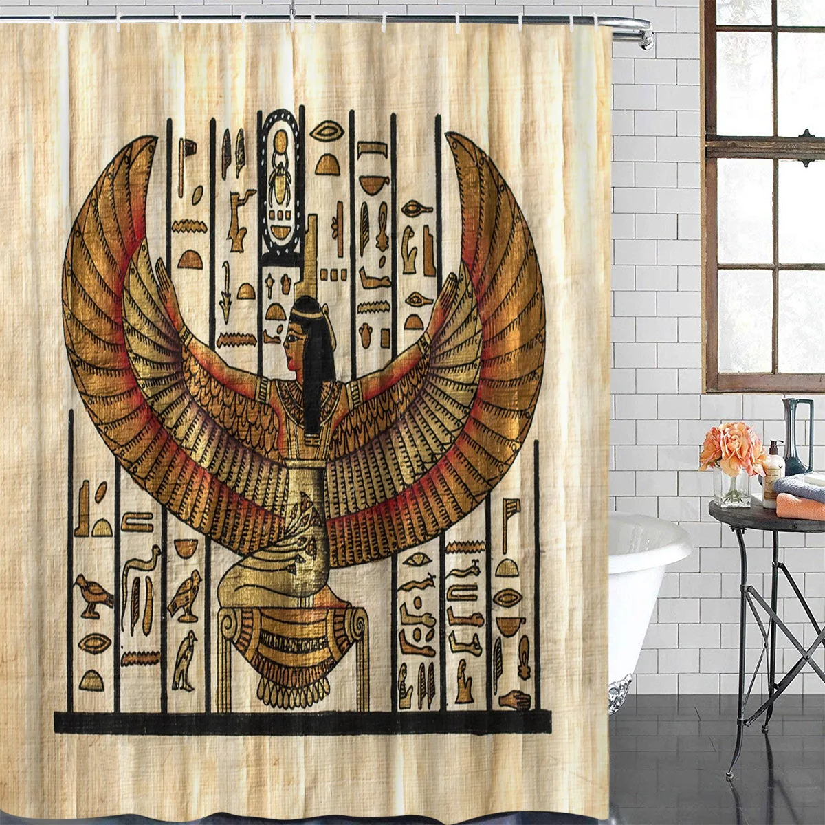 Egyptian Girl Wings Art Waterproof Bathroom Decoration Shower Curtain With Hook Printed Bathtub Curtains Bathroom Accessories