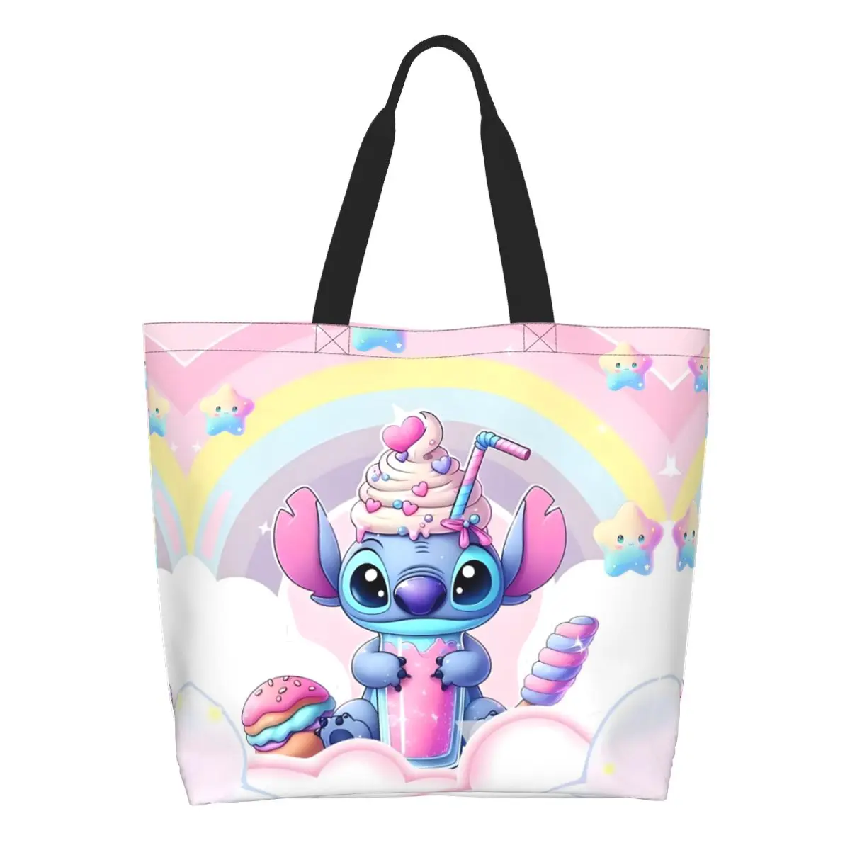 

Custom Recycling Stitch Shopping Bag Women Canvas Shoulder Tote Bag Durable Comedy Cartoon Grocery Shopper Bags