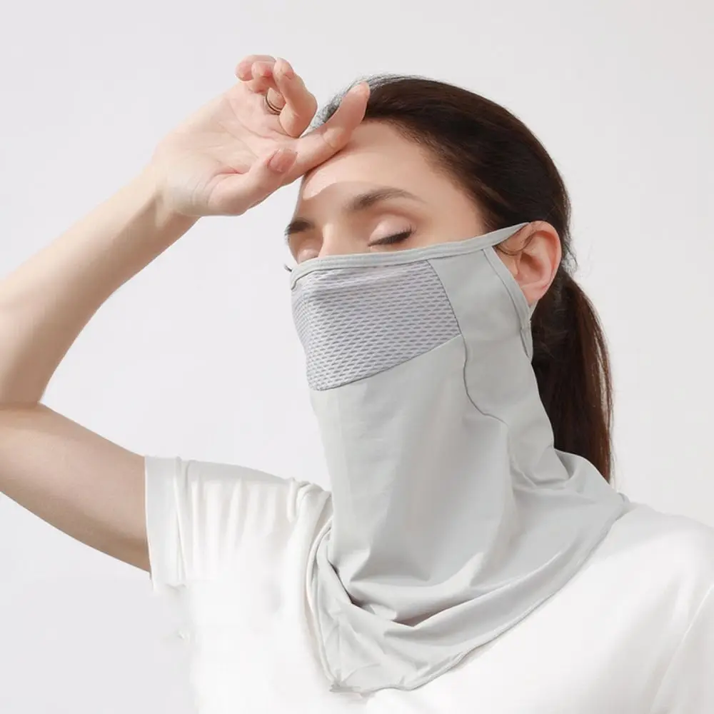 Effen Kleur Ijs Zijde Masker Uv Bescherming Zomer Gezicht Sjaals Hals Wrap Cover Gezichtsbescherming Zon Proof Slabbetje Zonnescherm Gezicht Sjaal