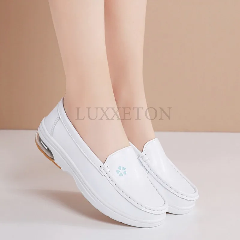 

Dermis Women Nurse Shoes Fashion White Shoes Comfortable Thick Bottom Female Sneakers Spring New Slip on Flat Casual Shoes