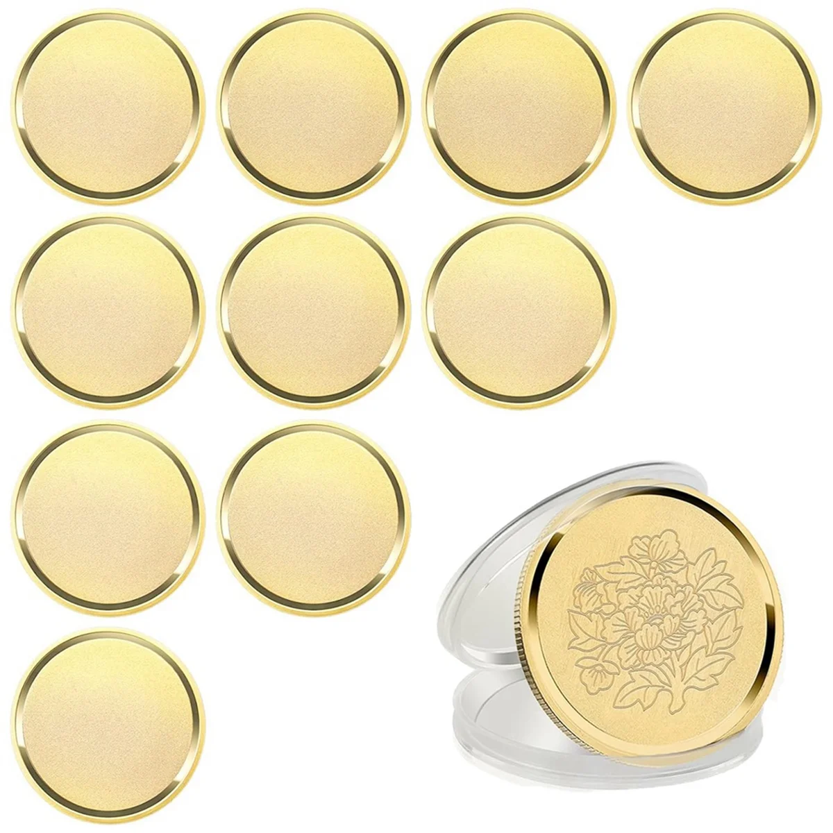 A92P 10Pcs Brass Laser Engraving Blanks Blank Challenge Frosted Coin with Acrylic Protection Box - 40mm for DIY Crafts