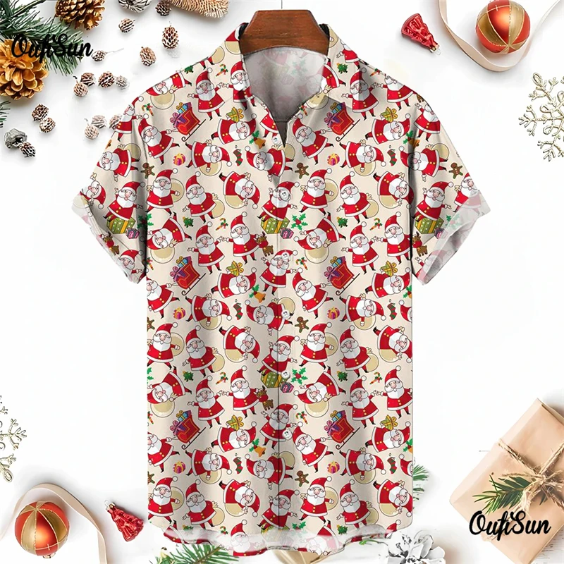 

Simple Fashion Christmas Element 3D Printed Shirts For Men Clothing Funny Hawaii Xmas Gifts Snowman Elk Lapel Blouse Y2k Tops