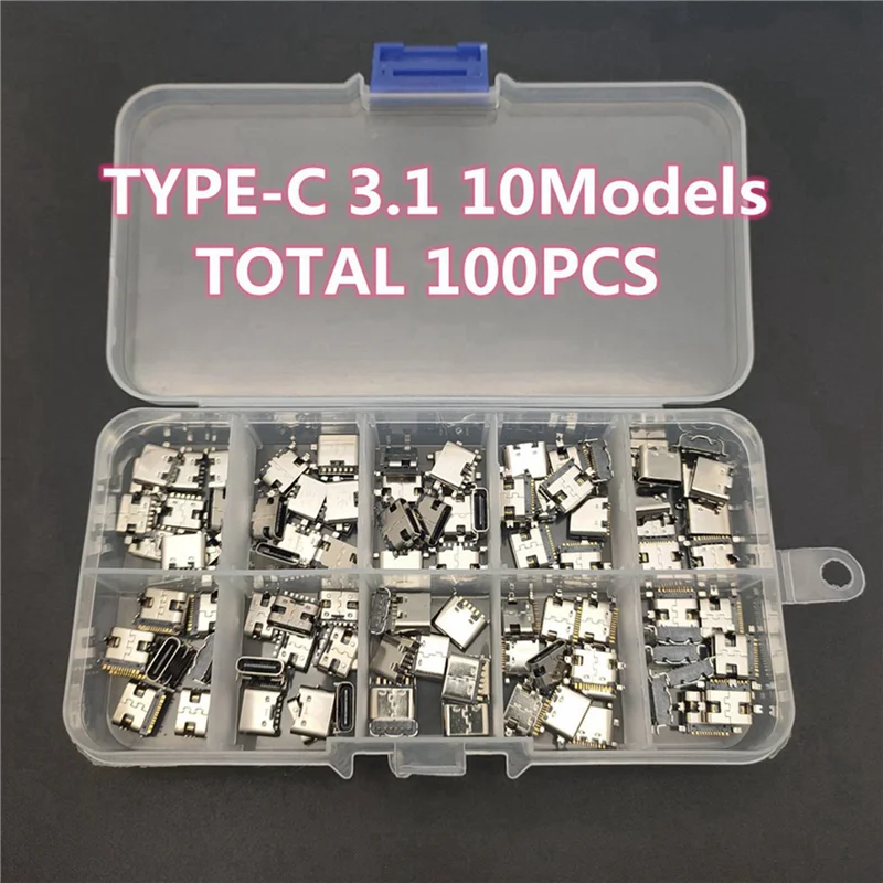 

ABRU-400Pcs/Lot 10Models Type-C USB Charging Dock Connectors Mix 6Pin And 16Pin Use For Phone And Digital Product Repair Kits