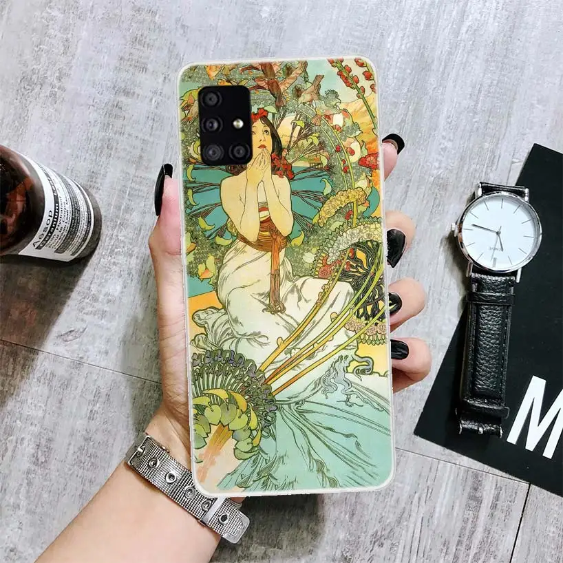 Alfons Mucha Primavera Phone Case For Samsung Galaxy A14 A15 A13 A12 A54 A55 A53 A52 A04S A24 A25 A23 A22 A34 A35 A33 A32 A03S A