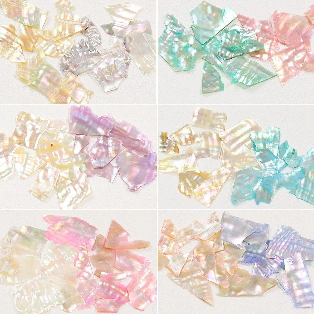 1 caixa irregular mudança de cor fatia de abalone concha do mar natural fragmento de pedra prego paillette decoração diy acessórios de manicure