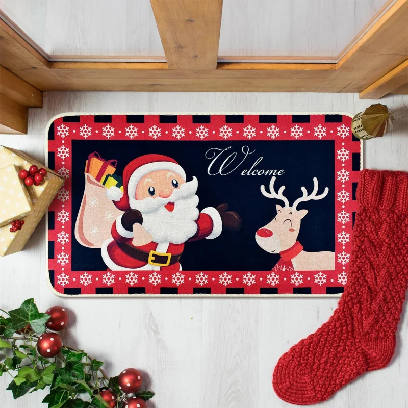 

Christmas Welcome Decorative Doormat,Cute Santa Claus Welcome Non-Slip Winter Xmas Holiday Front Porch Rugs