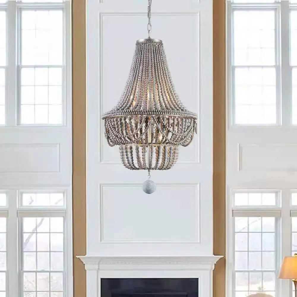 

Cross-border exclusively for American rustic bohemian style wooden bead lamps, living room, dining room, bedroom, princess room