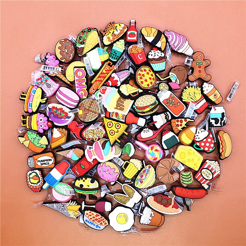 Original 5pcs/lot Food Style Shoe Buckle Accessories Donut Burger 33 Type 3D Shoe Charms Decoration DIY Wristband Clog Clips