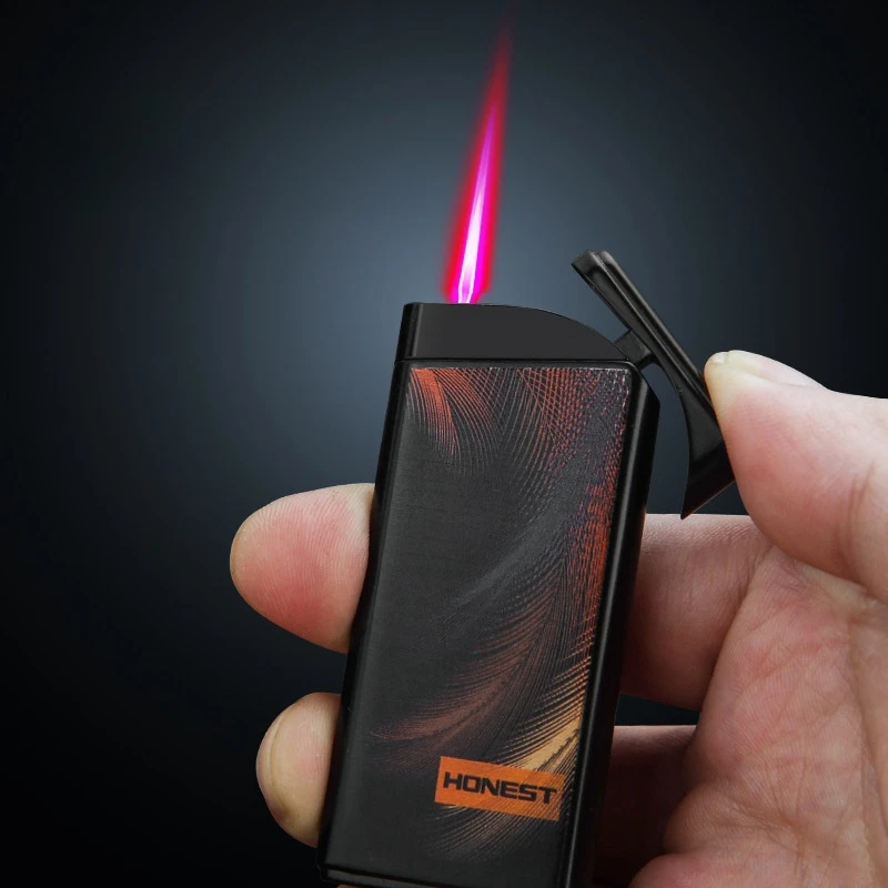 HONEST Ultra thin Windproof Jet Red Flame Gas Torch Lighter Fashion UV Color Printing Outdoor Portable Cigar Lighters Smoking