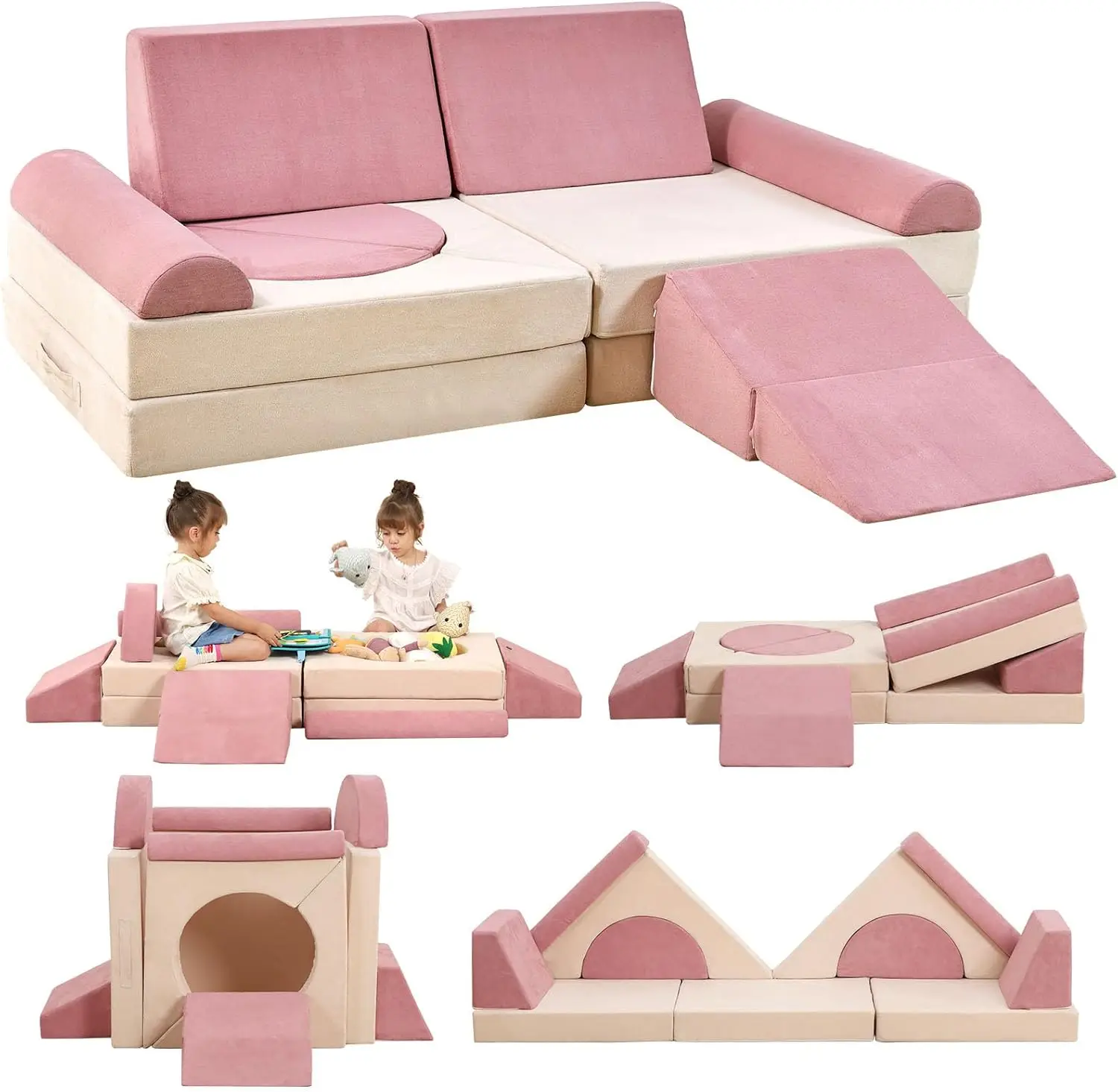 Modular Kids Play Couch, Toddler Couch for Playroom, Convertible Kids Foam Climbing Play Set, Play Sofa for Boys & Girls, Play C